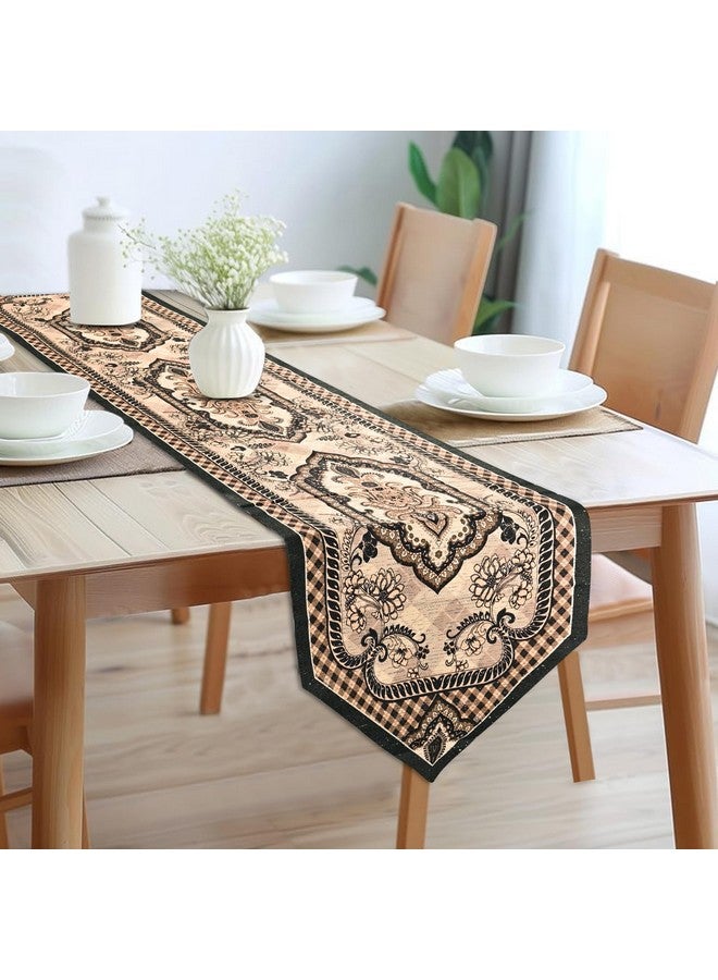 Kuber Industries 13x72" Washable Table Runner for Centre Table | Easy To Maintain & Sustainable Dining Table Runner For Living Room, Hall & Home Decor | Dazzle - Cream & Brown 214 - Image 1