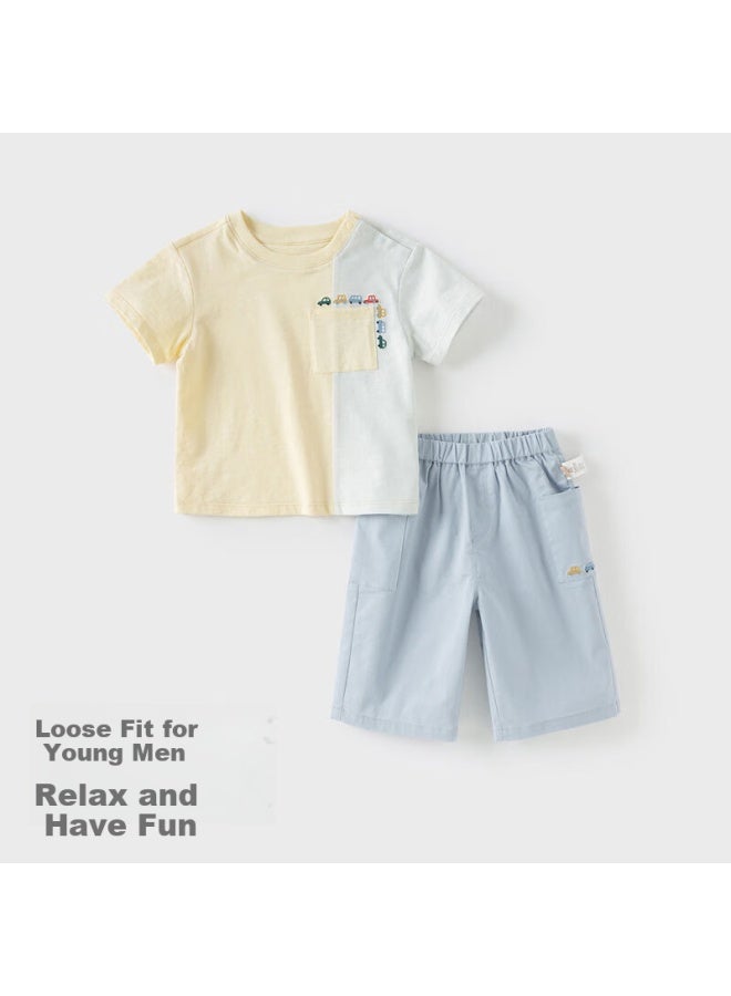 Dave & Bella David Bella Children'S Seven-Point Pants Set Summer Boys Casual Thin Short-Sleeved T-Shirt Pants Two-Piece Set - Image 3