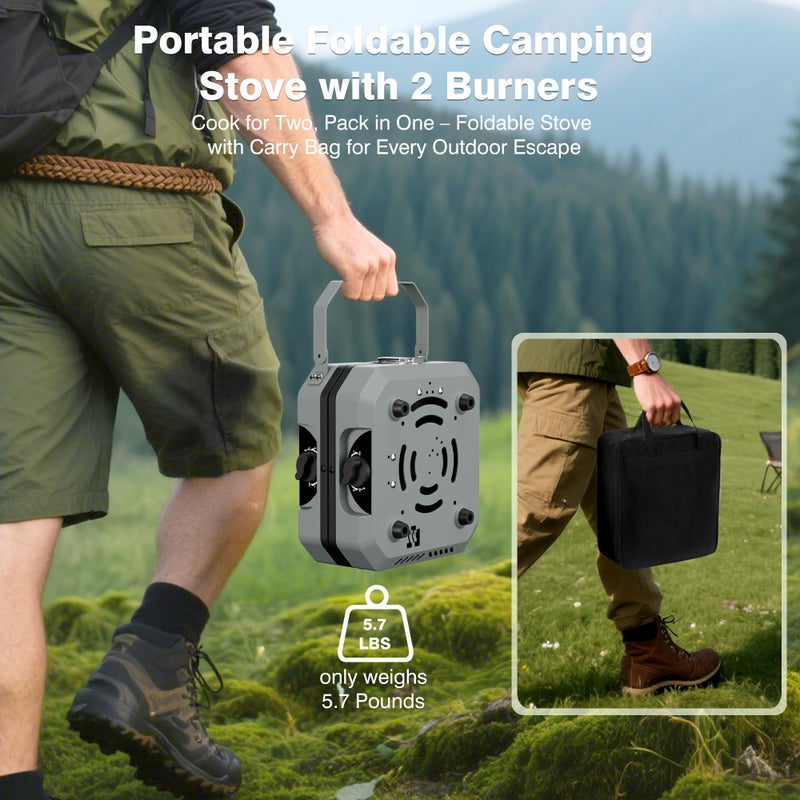 Snidomn Camping Stove Portable Propane Camp Stove with Independently Adjustable Heat & 2 Burners, Foldable Gas Stove with Carry Bag for Outdoor Cooking,Tailgating & Backyard Gatheringï¼ˆGrayï¼‰ - Image 4