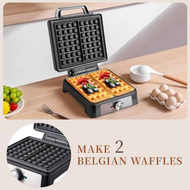 Electric Waffles Maker Waffle Iron, 2 Belgian Square Waffle Maker, Belgian Waffles Maker Thick Pancake Maker with Non-stick Plate, Breakfast Waffles Machine Make Waffle in Minutes, 3 Browning Level - Image 2
