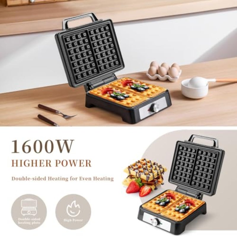Electric Waffles Maker Waffle Iron, 2 Belgian Square Waffle Maker, Belgian Waffles Maker Thick Pancake Maker with Non-stick Plate, Breakfast Waffles Machine Make Waffle in Minutes, 3 Browning Level - Image 3