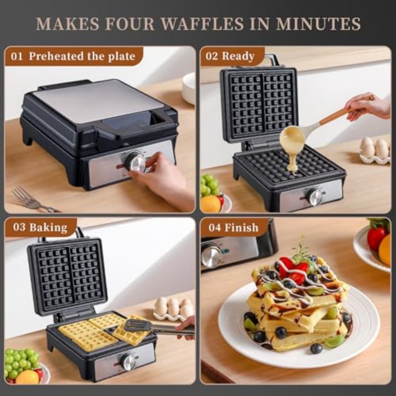 Electric Waffles Maker Waffle Iron, 2 Belgian Square Waffle Maker, Belgian Waffles Maker Thick Pancake Maker with Non-stick Plate, Breakfast Waffles Machine Make Waffle in Minutes, 3 Browning Level - Image 5