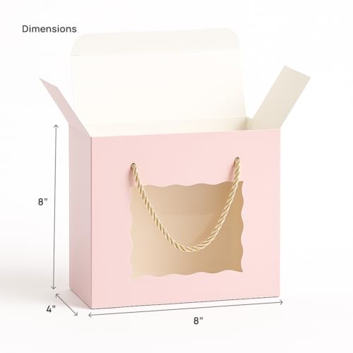 mudrit Hamper Gift Boxes 8x8x4 inches pack of 10, Gift Bag with Handles, Premium Packaging for Party Favors, Weddings, Birthday, Festive Gifting (Pink) - Image 2
