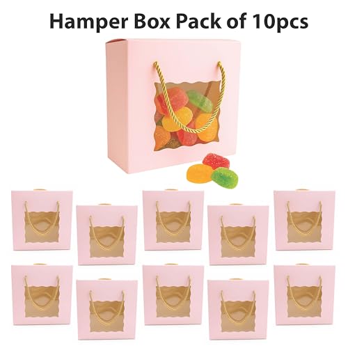 mudrit Hamper Gift Boxes 8x8x4 inches pack of 10, Gift Bag with Handles, Premium Packaging for Party Favors, Weddings, Birthday, Festive Gifting (Pink) - Image 4