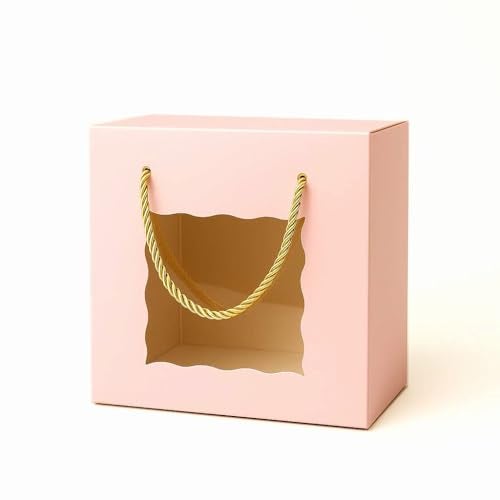 mudrit Hamper Gift Boxes 8x8x4 inches pack of 10, Gift Bag with Handles, Premium Packaging for Party Favors, Weddings, Birthday, Festive Gifting (Pink) - Image 5