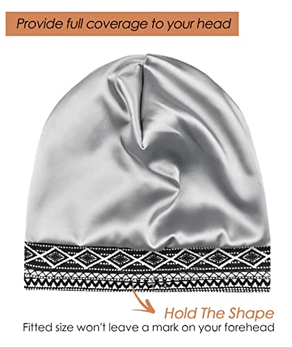FocusCare Womens Sleeping HatSatin Liner Oily Hair Medium Silk Slap Bonnet Navy White - Image 5