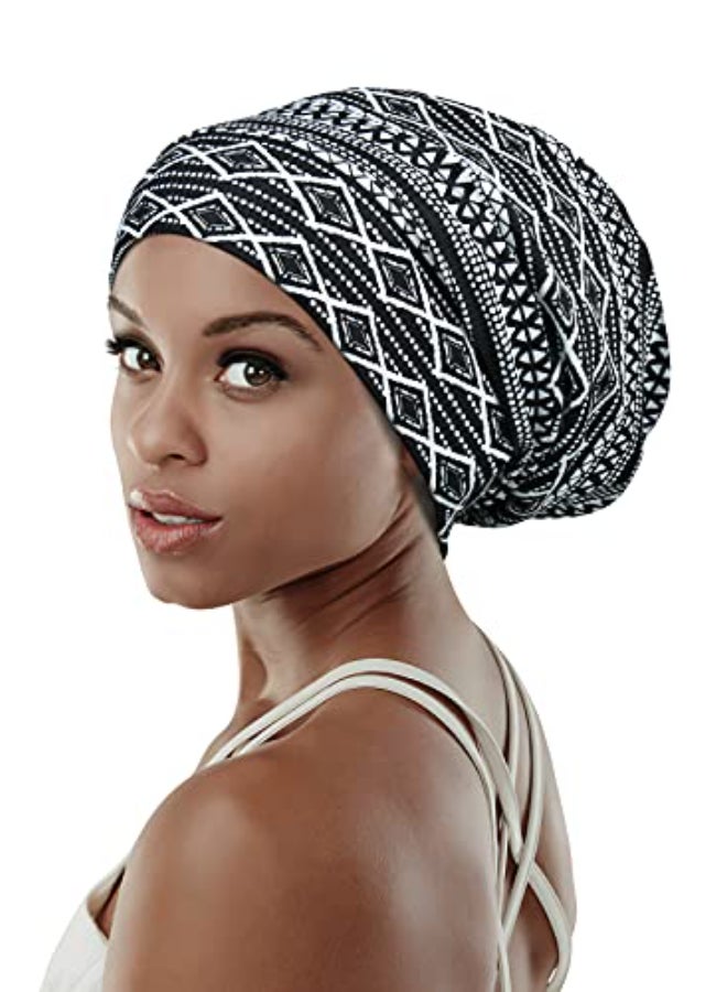 FocusCare Womens Sleeping HatSatin Liner Oily Hair Medium Silk Slap Bonnet Navy White - Image 1