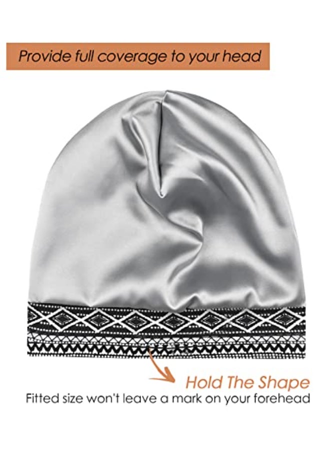 FocusCare Womens Sleeping HatSatin Liner Oily Hair Medium Silk Slap Bonnet Navy White - Image 4