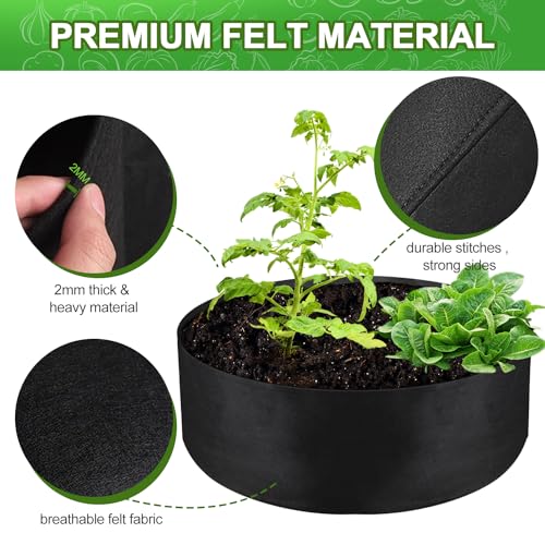 IWNTWY 15 Gallon Large Grow Bag, Heavy Duty Fabric Round Raised Garden Bed Planter Pots for Planting Herb Flower Vegetable Potato Plants (24" D x 8" H, Black) - Image 4