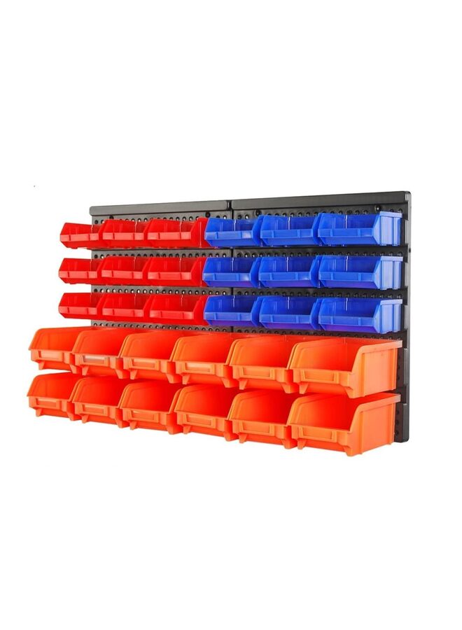 30 PCS Wall Mounted Storage Bins Parts Rack Organizer Garage Plastic Shop Tool for Men's Gift, Blue, Red - Image 1