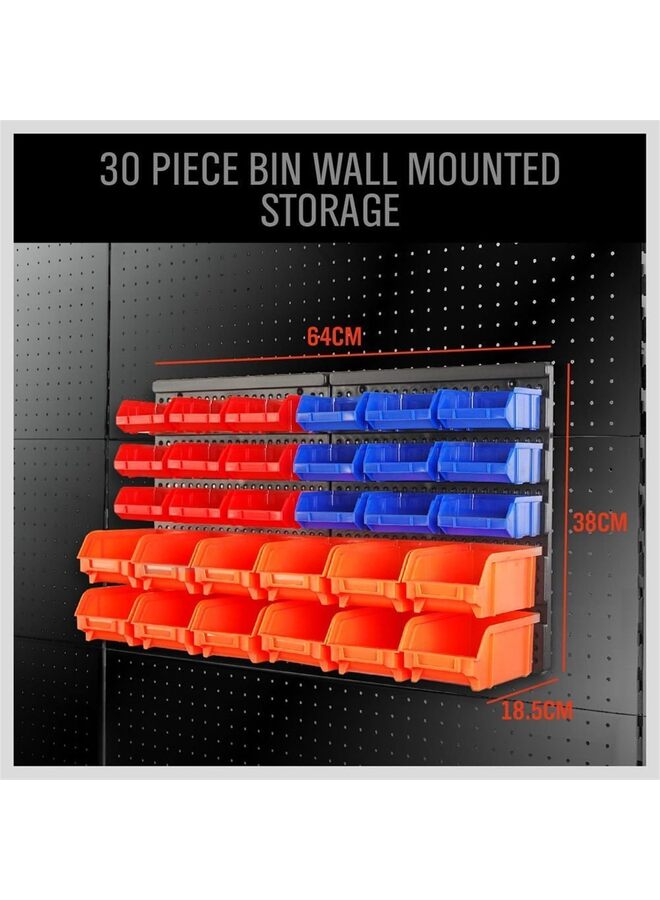 30 PCS Wall Mounted Storage Bins Parts Rack Organizer Garage Plastic Shop Tool for Men's Gift, Blue, Red - Image 4