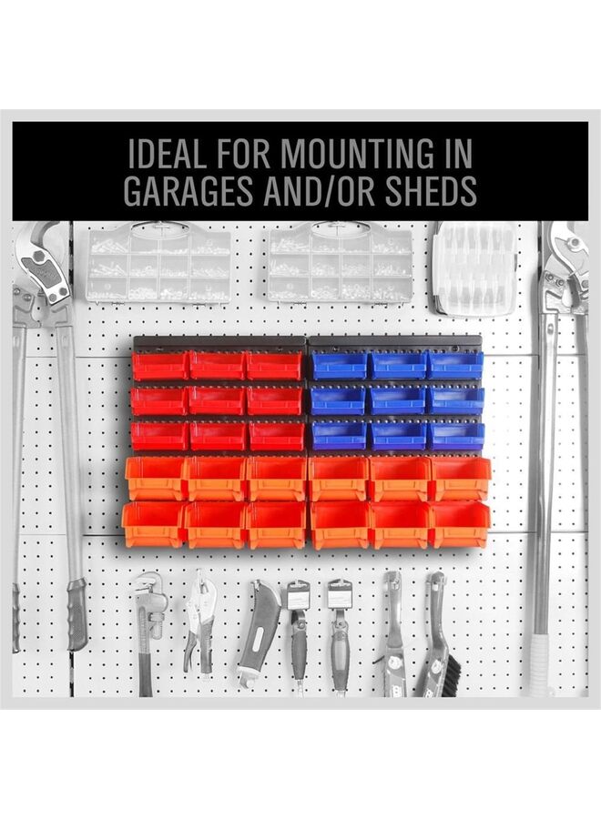 30 PCS Wall Mounted Storage Bins Parts Rack Organizer Garage Plastic Shop Tool for Men's Gift, Blue, Red - Image 5