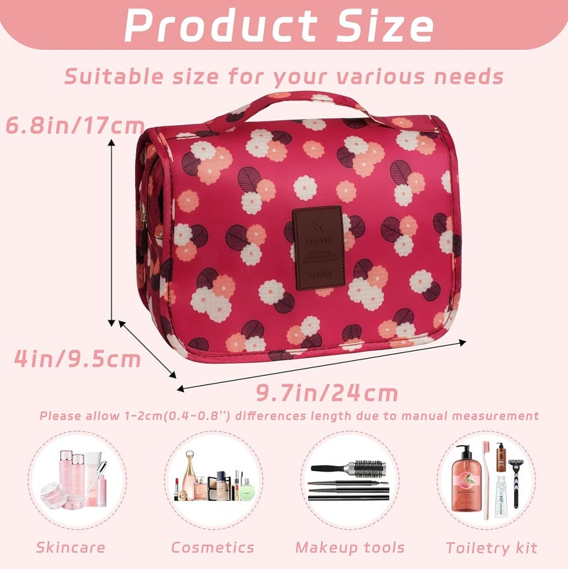 YEMEDA Toiletry Bag Travel Bag with Hanging Hook, Waterproof Capacity Hanging Multifunctional Makeup Bag for Toiletries, Portable Cosmetic Bag Travel Organizer for Women and Men(Wine Red FLower) - Image 2