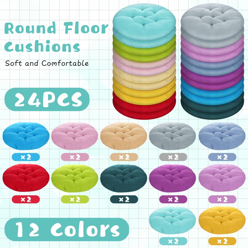 Tinideya 24 Pcs Round Floor Cushions Floor Pillows Meditation Seat Pillows Flexible Seating for Adults Kids, Chair Cushions for Classroom, Nursery, Living Room, Yoga(Medium 15.7 Inch,Multi Color) - Image 4