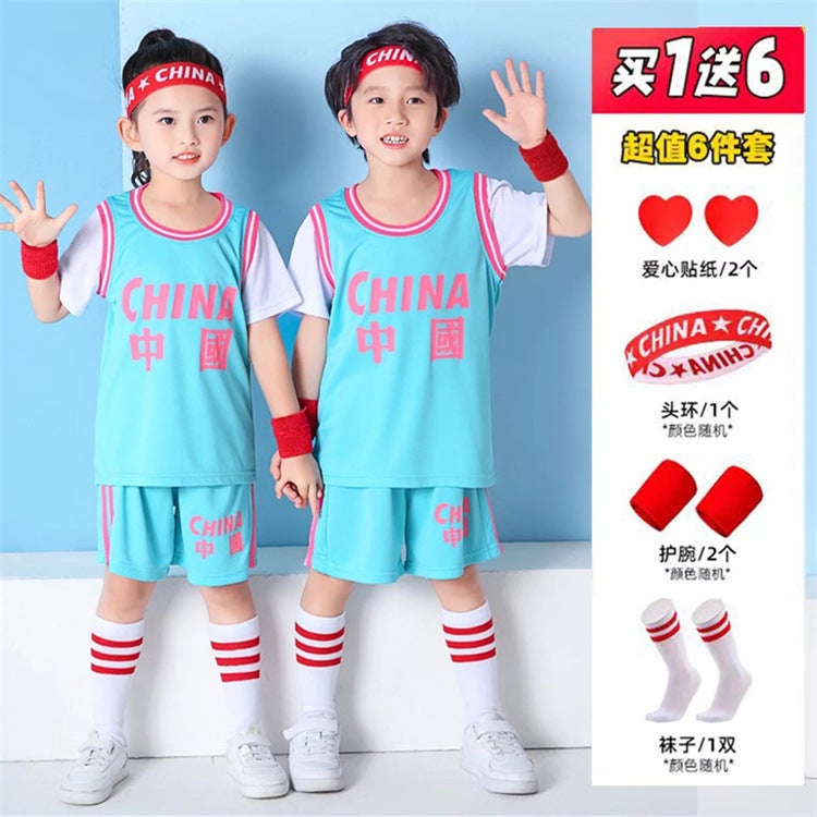 Children'S Basketball Clothes Suit Boys Jersey Short-Sleeved Women'S Summer Kindergarten Competition Quick-Drying Sports Training Clothes Printed - Image 1
