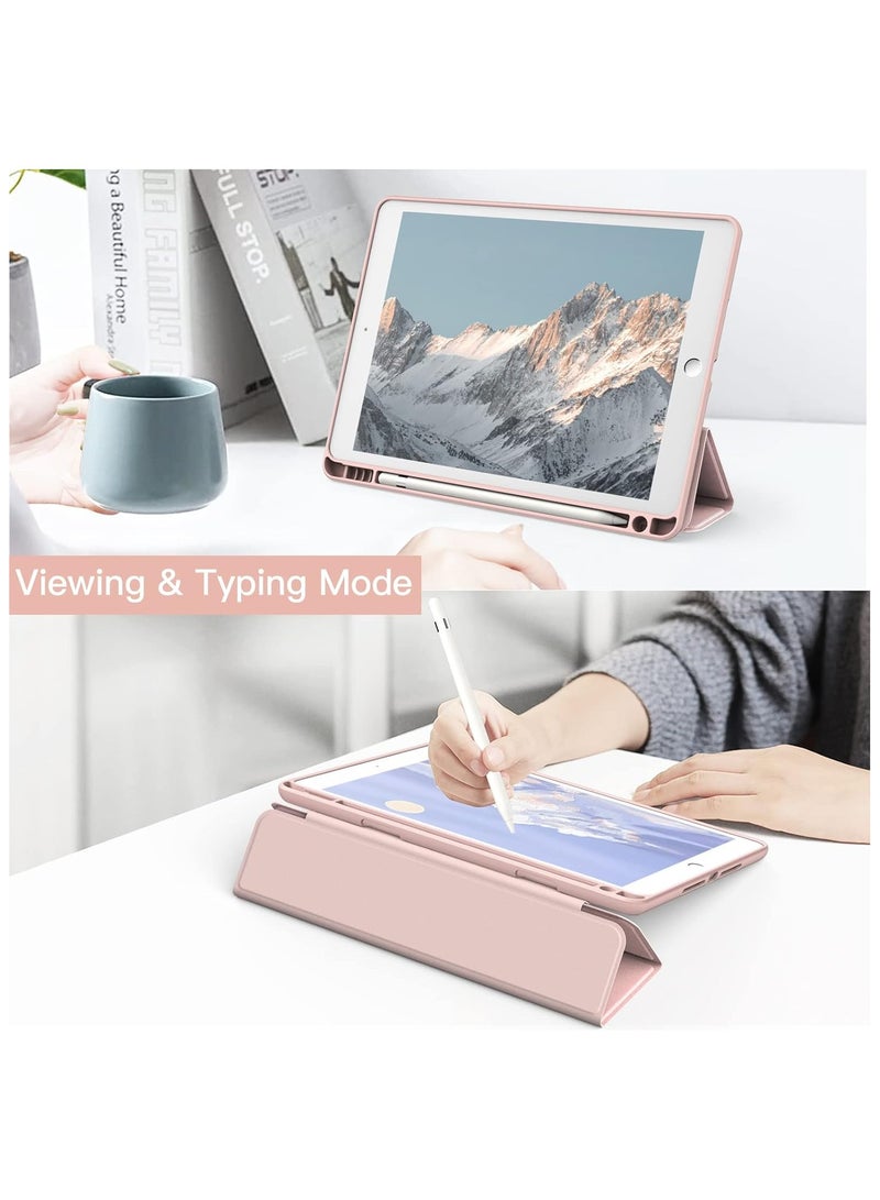 ماهمير حافظة لجهاز iPad الجيل التاسع (10.2 بوصة) (الجيل التاسع/الثامن/السابع، 2021/2020/2019) مع حامل أقلام، غطاء خلفي شفاف وشفاف وغطاء نحيف مضاد للصدمات، (ذهبي وردي) - Image 5