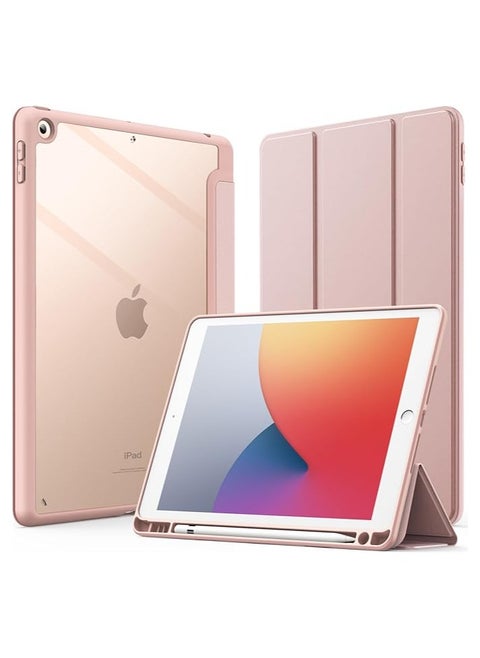 Case for iPad 9th Generation (10.2-Inch) (9th/8th/7th Generation, 2021/2020/2019) Supports Apple pencil 2nd Gen. Attachment and wireless charging, Clear Transparent Back Shell Slim Stand Shockproof Tablet Cover,(Rose Gold)