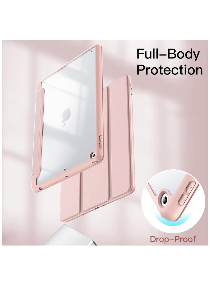 ماهمير حافظة لجهاز iPad الجيل التاسع (10.2 بوصة) (الجيل التاسع/الثامن/السابع، 2021/2020/2019) مع حامل أقلام، غطاء خلفي شفاف وشفاف وغطاء نحيف مضاد للصدمات، (ذهبي وردي) - Image 4