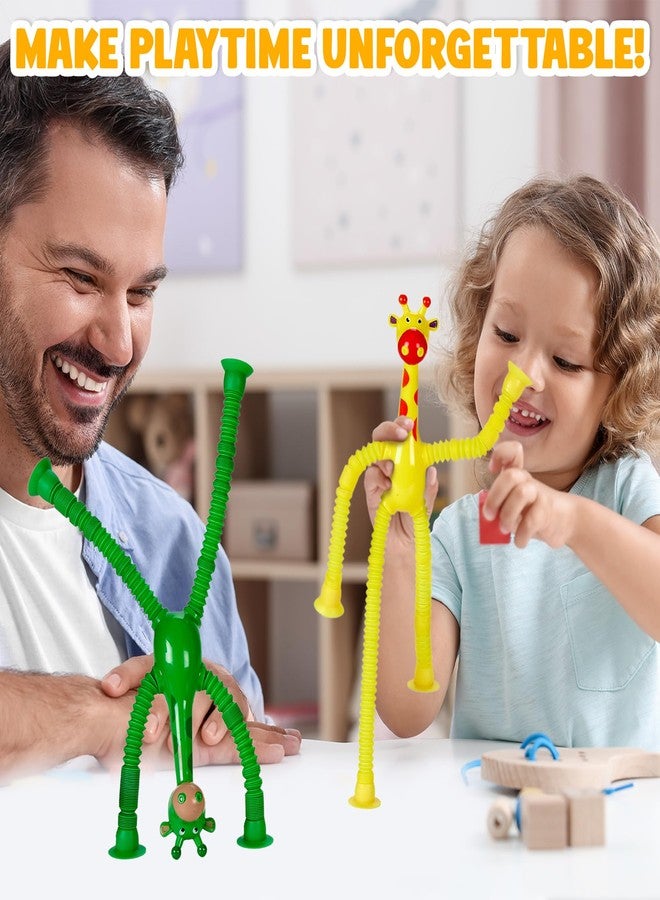 Playbees Telescopic Suction Cup Giraffe Toys for Toddler Restaurant Dinner Table Activities, Stretchy Animal Pop Tubes with LED Lights, Telescopic Sensory Toys for Kids with Autism Anxiety Ages 3 4 5 | 6 Pack - Image 4