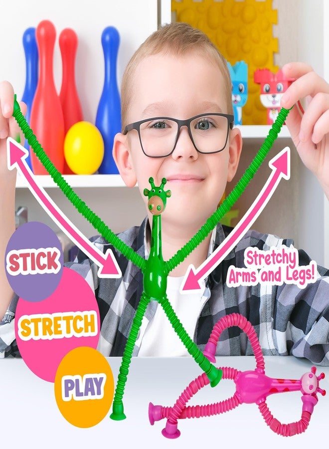 Playbees Telescopic Suction Cup Giraffe Toys for Toddler Restaurant Dinner Table Activities, Stretchy Animal Pop Tubes with LED Lights, Telescopic Sensory Toys for Kids with Autism Anxiety Ages 3 4 5 | 6 Pack - Image 2