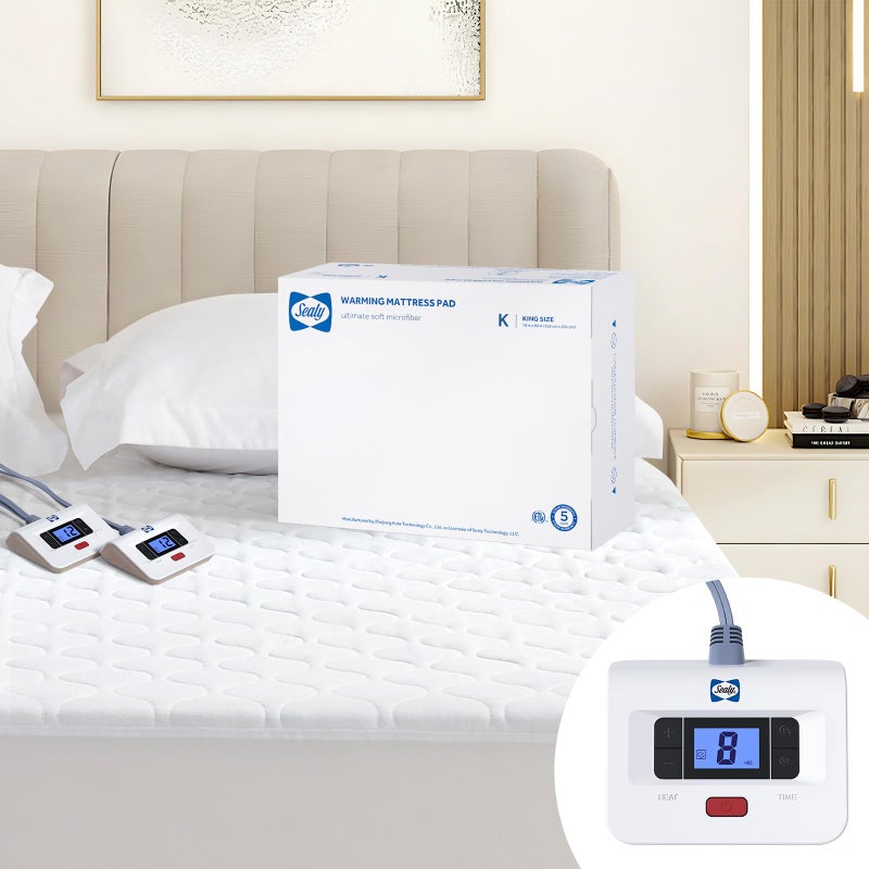Sealy Heated Mattress Pad King Size Luxury Quilted Electric Bed Warmer with Dual Controller 10 Heat Settings  Auto Off 112 Hours  Fit Up to 17 Deep Pocket  ETL Certified  Machine Washable