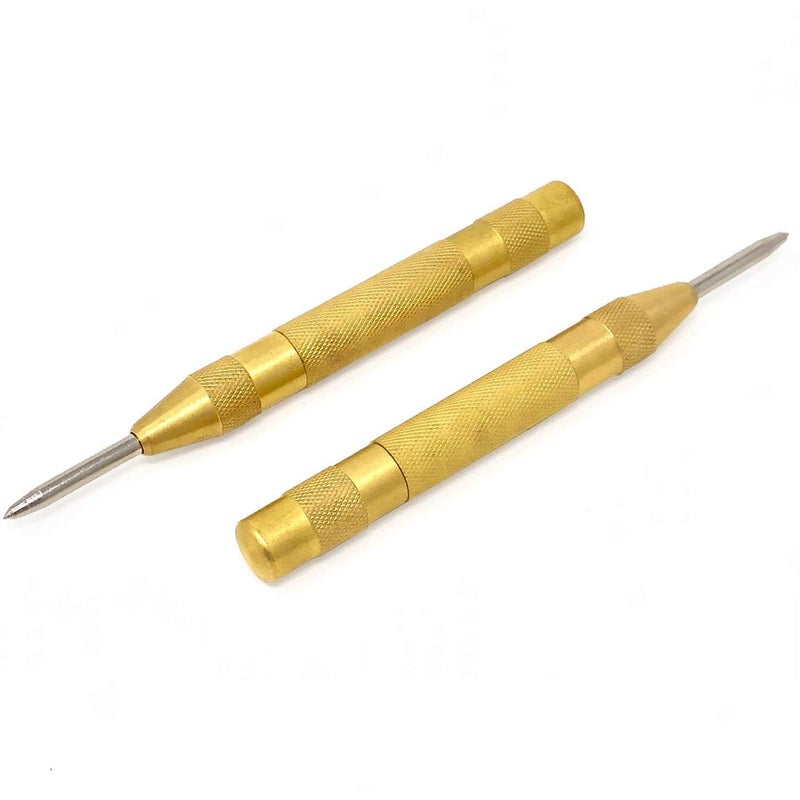 SANDOR Automatic Center Punch - 5 inch Brass Spring Loaded Center Hole Punch with Adjustable Tension, Hand Tool for Metal or Wood - Pack of 2 - Image 1