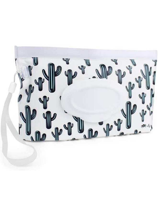إيتزي ريتزي Travel Wipes Case - Reusable Wipe Pouch â€“ Take  Travel Pouch Holds Up To 30 Wet Wipes, Includes Silicone Wristlet Strap, Cactus - Image 3