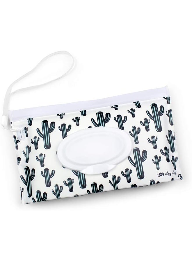 إيتزي ريتزي Travel Wipes Case - Reusable Wipe Pouch â€“ Take  Travel Pouch Holds Up To 30 Wet Wipes, Includes Silicone Wristlet Strap, Cactus - Image 4