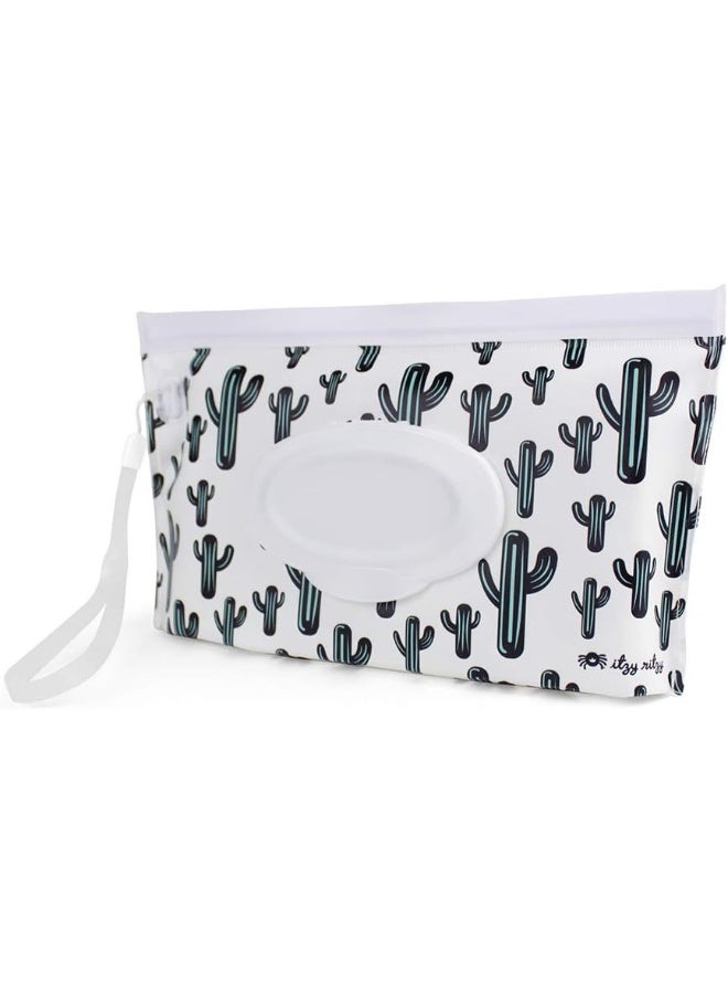 إيتزي ريتزي Travel Wipes Case - Reusable Wipe Pouch â€“ Take  Travel Pouch Holds Up To 30 Wet Wipes, Includes Silicone Wristlet Strap, Cactus - Image 1