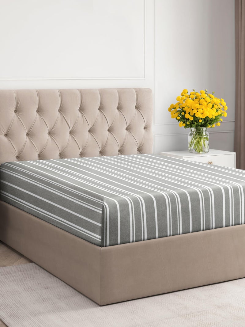 CGK Unlimited Queen Size Fitted Bed Sheet - Hotel Luxury Single Fitted Sheet Only - Fits Mattress Up to 16 - Extra Soft  Wrinkle Free  Breathable Sheet - Bottom Fitted Sheet - Grey Stripes Single Fitted Sheet Only  - Image 1