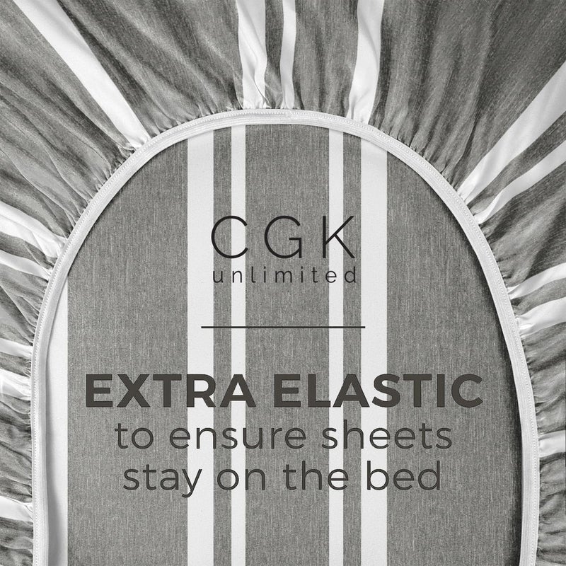 CGK Unlimited Queen Size Fitted Bed Sheet - Hotel Luxury Single Fitted Sheet Only - Fits Mattress Up to 16 - Extra Soft  Wrinkle Free  Breathable Sheet - Bottom Fitted Sheet - Grey Stripes Single Fitted Sheet Only  - Image 4