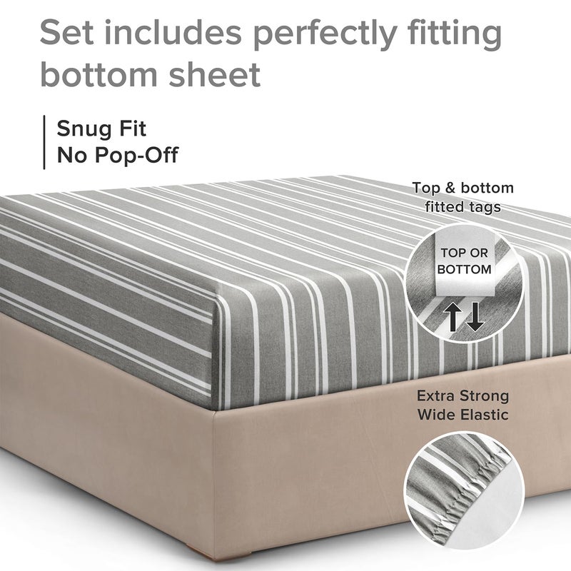 CGK Unlimited Queen Size Fitted Bed Sheet - Hotel Luxury Single Fitted Sheet Only - Fits Mattress Up to 16 - Extra Soft  Wrinkle Free  Breathable Sheet - Bottom Fitted Sheet - Grey Stripes Single Fitted Sheet Only  - Image 3