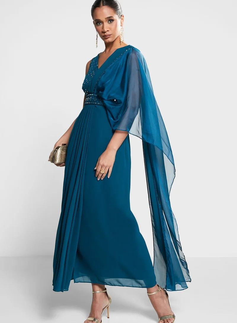 indya Embellished Plunge Neck Saree