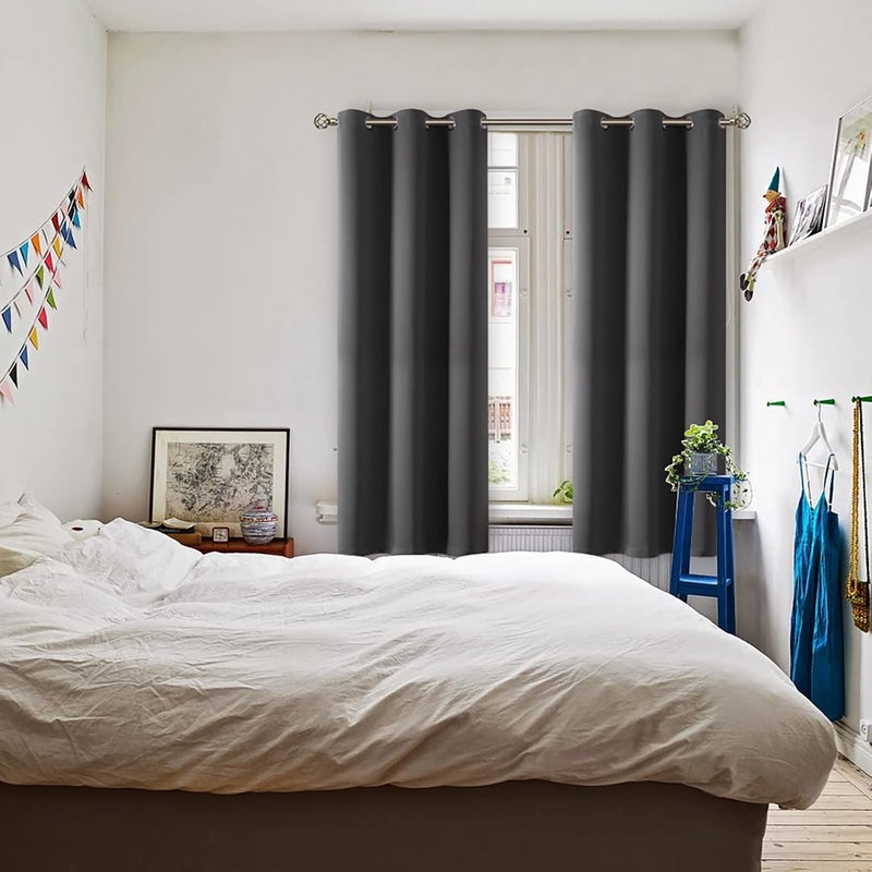 BGment Dark Grey Blackout Curtains for Bedroom 63 Inch Long 2 Panels Set - Image 2