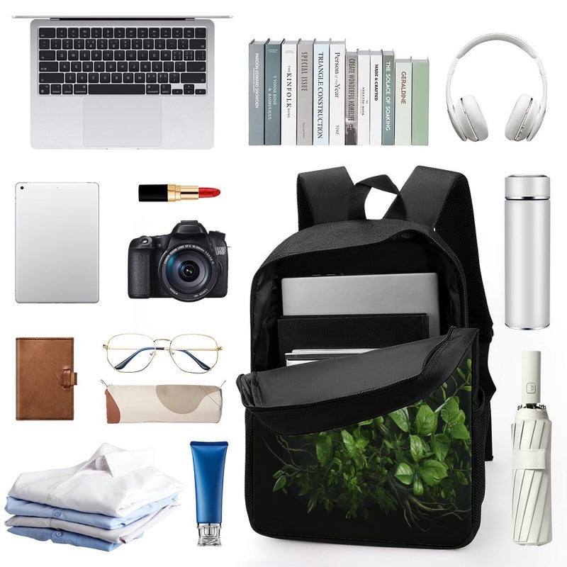 Green Leaves Print Laptop Backpack For Travel Business Casual Men And Women - Image 4