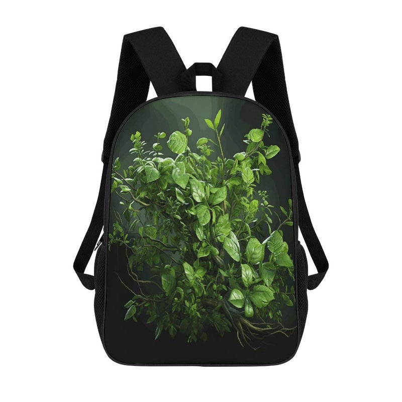 Green Leaves Print Laptop Backpack For Travel Business Casual Men And Women - Image 2