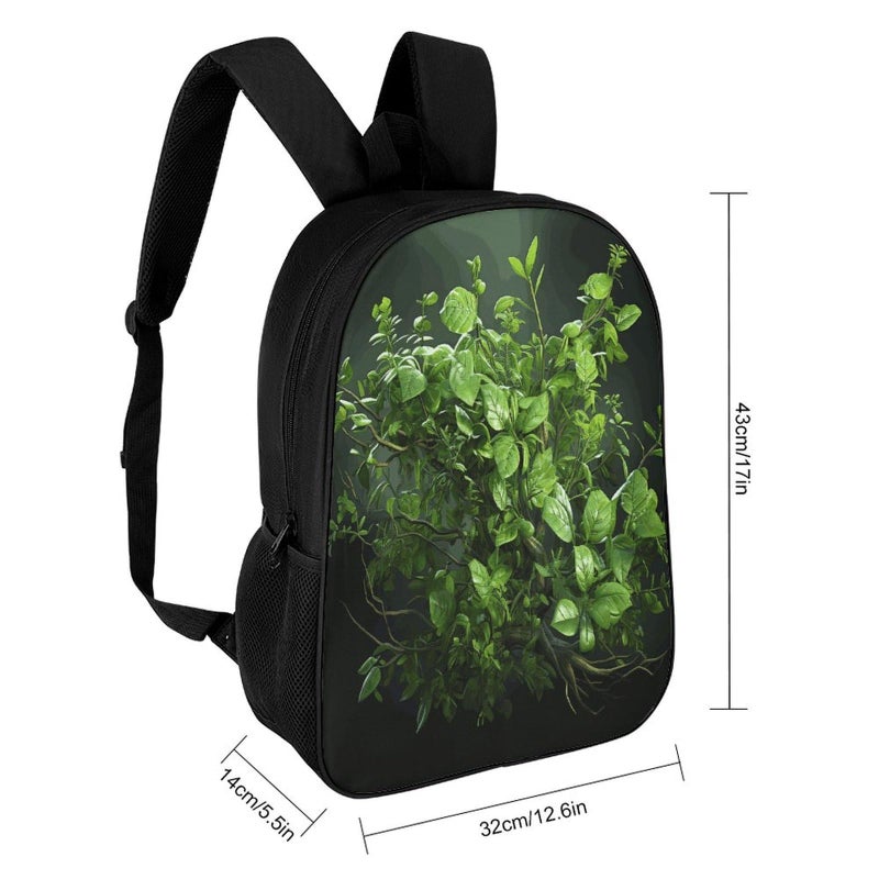 Green Leaves Print Laptop Backpack For Travel Business Casual Men And Women - Image 3