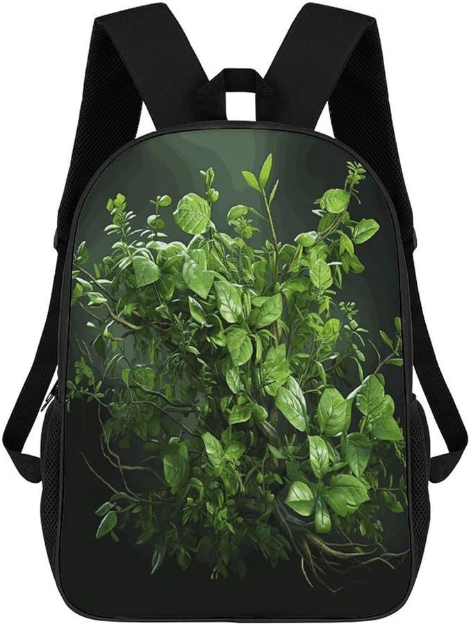 Green Leaves Print Laptop Backpack For Travel Business Casual Men And Women - Image 1