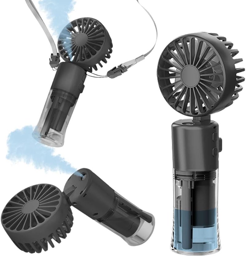 Fohome Handheld Fan Portable Fan, Rechargeable Mini Mister Fan 4 Speeds & 20ml Spray & 90°Foldable Neck Fan for Travel Camping Outdoor (black) - Image 1