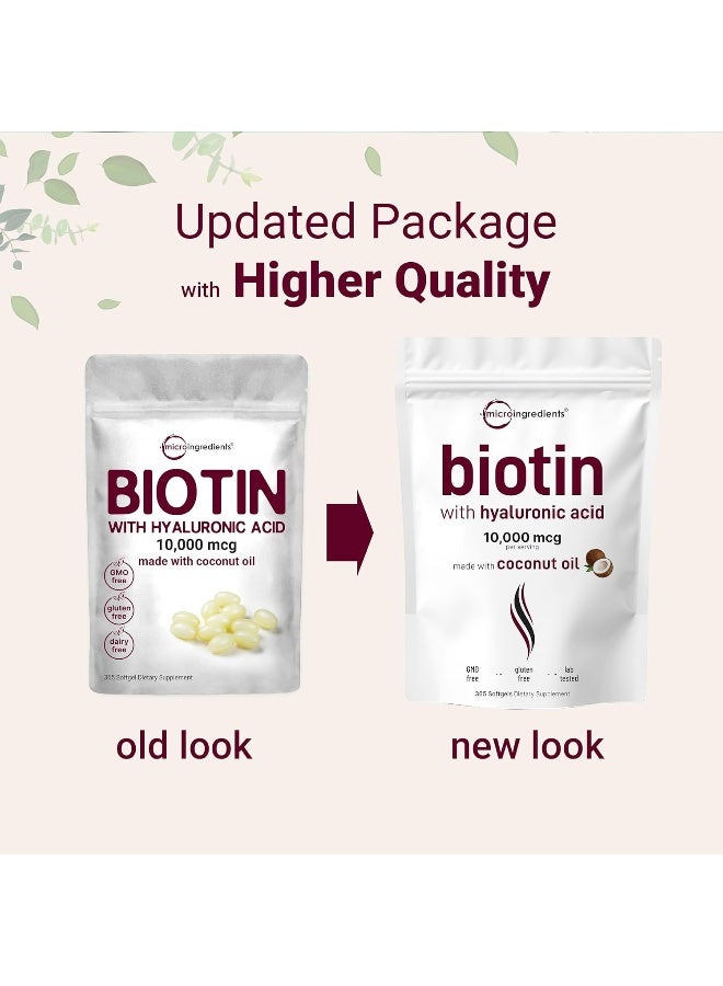 Micro Ingredients Biotin 10,000mcg w/Hyaluronic Acid 25mg | 365 Virgin Coconut Oil Softgels - Image 3