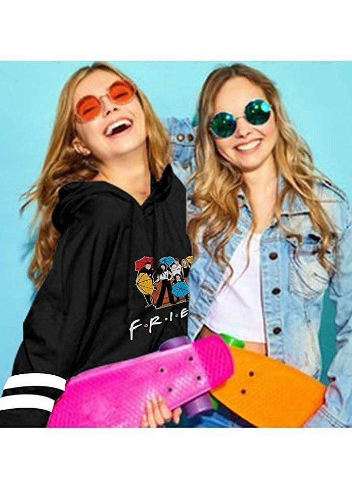 KASTWAVE Friends Hoodies for Women, Long Sleeve Drawstring Fleece Letters Print Hooded(Black,S) - Image 3