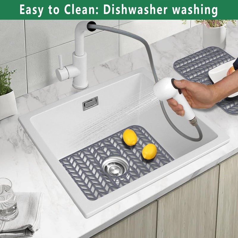 GUUKIN Sink Protectors for Kitchen Sink 19x13 & 24x12.5 & 13x11 & 26x14 & 28x14 & 29x15, Large Silicone Mats Grid for Bottom of Farmhouse Stainless Steel (19x12.5 with 3 Reserved Holes) - Image 5