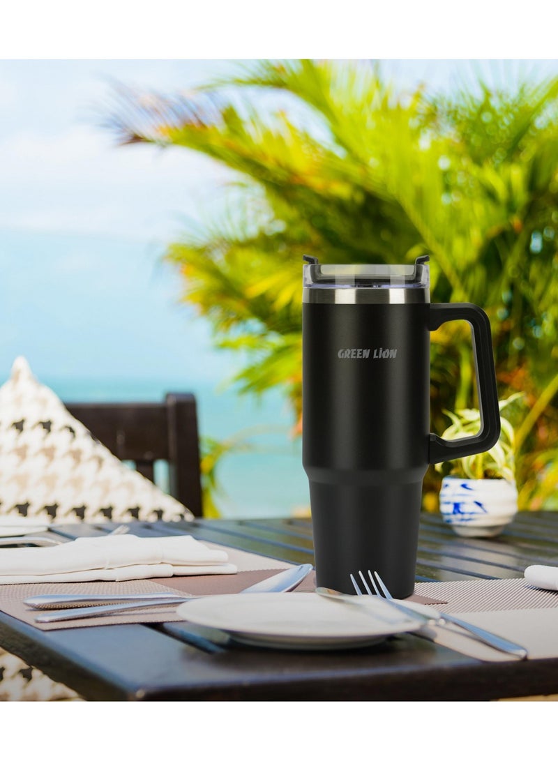 GREEN LION Vacuum Travel Mug 900ml / Extra Wide Opening / Cupholder Friendly / Comfy Handle - Black - Image 2