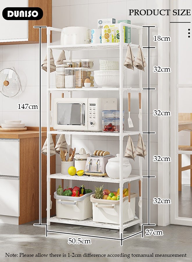 DUNISO رفوف تخزين من 5 طبقات، منظم مطبخ مستقر، رف تخزين مع مساند، رف قائم قابل للإزالة مع خطافات، منظم تخزين متعدد الوظائف، وحدة رفوف لغرفة الغسيل، غرفة المعيشة، المرآب، المخزن، غرفة الدراسة - Image 2