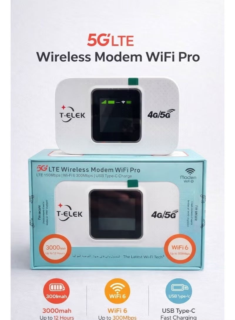 T-ELEK 4G/5G LTE Portable WiFi 6 Router, Wireless Modem Hotspot with 3000mAh Battery - Image 1