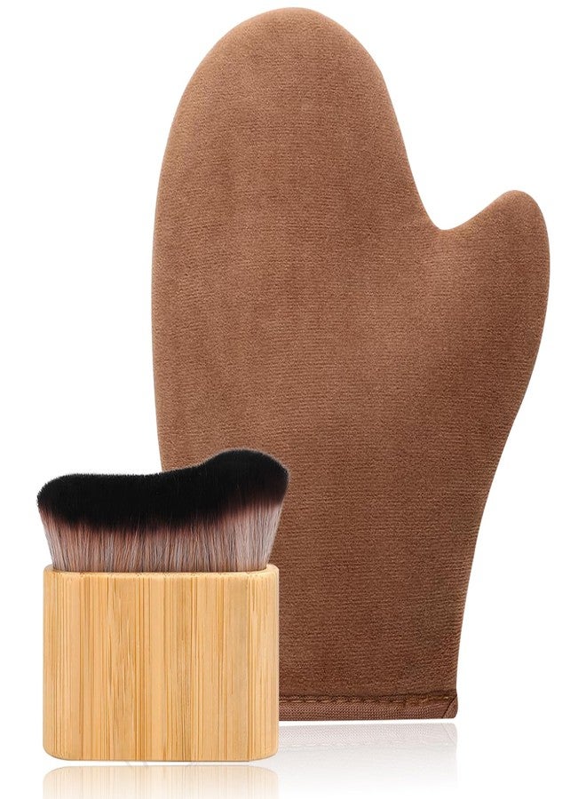 KELILO 2 in 1 Self Tanning Mitt Self Tanner Mitt Tanning Glove Self Tan Mitt and Brush Self Tanning Brush for Self Tan Brush Tanner Brush Kabuki Body Brush for Self Tanner Applicator Tanning Mitt and Brush - Image 1