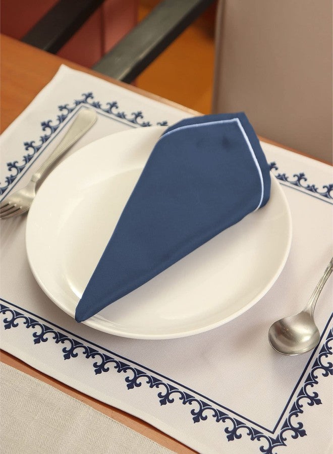زيبا طقم مفارش ومناديل طعام من مزيج القطن المطبوع من زيبا - مفارش بيضاء وزرقاء - ديكور أنيق لطاولة الطعام - مفارش متينة وأنيقة وقابلة للغسل للاستخدام اليومي والمناسبات الخاصة - Image 2