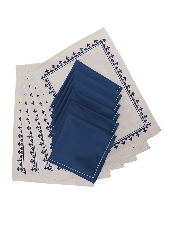 زيبا طقم مفارش ومناديل طعام من مزيج القطن المطبوع من زيبا - مفارش بيضاء وزرقاء - ديكور أنيق لطاولة الطعام - مفارش متينة وأنيقة وقابلة للغسل للاستخدام اليومي والمناسبات الخاصة - Image 3