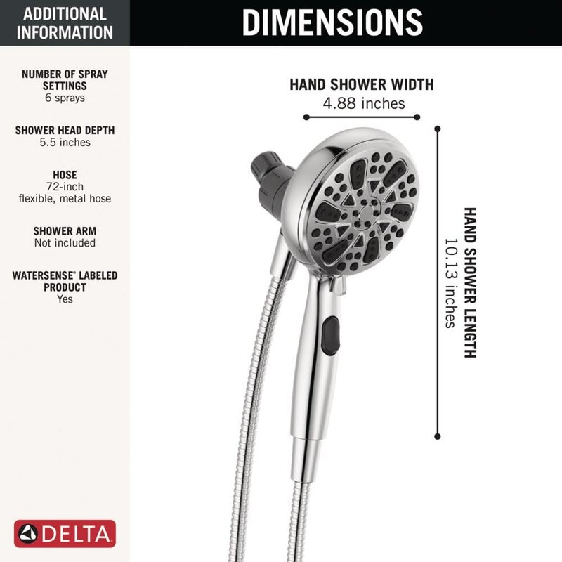 Delta Faucet 6-Spray SureDock Magnetic Shower Head with Handheld Spray, Chrome Shower Head with Hose, Showerheads & Handheld Showers, Handheld Shower Heads, MagnaTite Docking, Chrome 75609 - Image 3