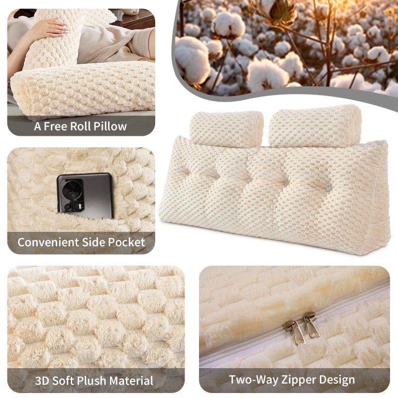 EUHAMS Wedge Headboard Pillow - Bed Wedge Pillow for Headboard Triangular Headboard Pillow with Neck Roll Pillow-Large Bolster Pillow for Sitting in Bed Backrest Positioning Support (Beige,39x8x20 Inches) - Image 4